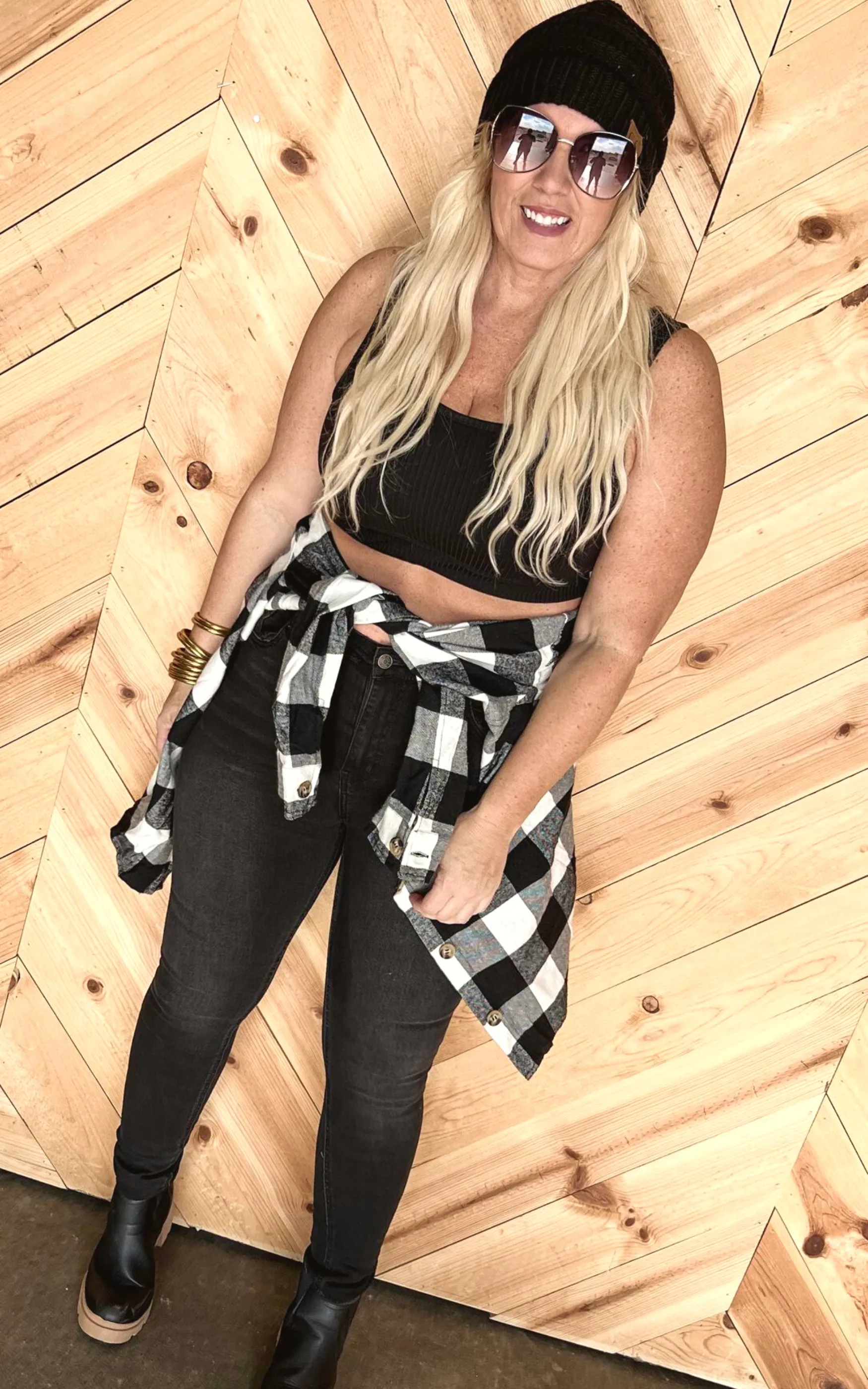 High Rise Black Skinny Denim Jeans - White Birch Final Sale