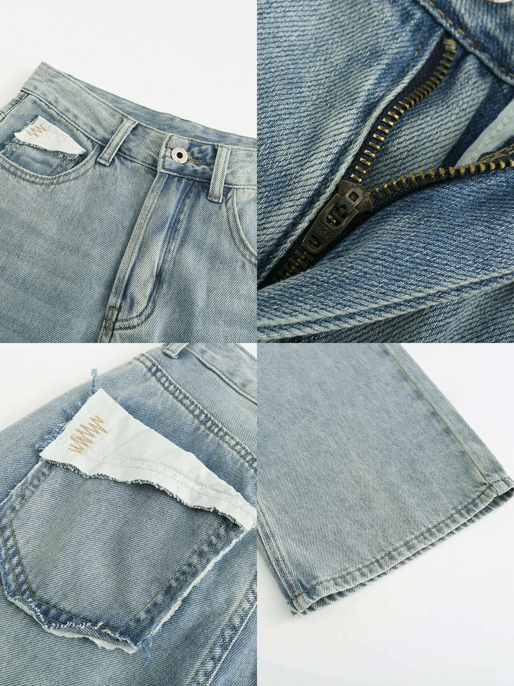 High Waist Loose Straight Washed Jeans
