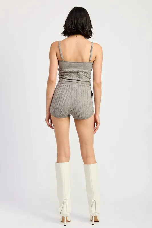 Hot Girl Cozy Cord Cable Knit Cami Lounge Top In Grey