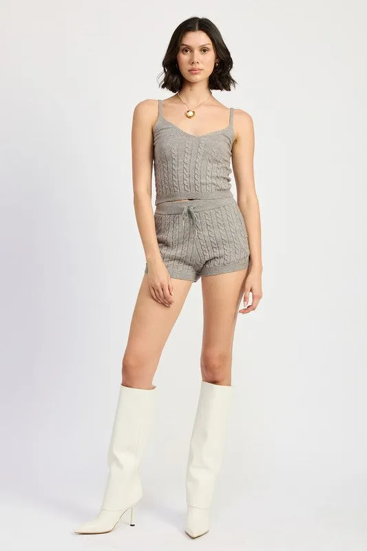 Hot Girl Cozy Cord Cable Knit Cami Lounge Top In Grey