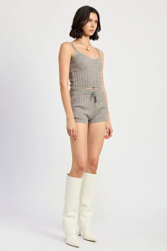 Hot Girl Cozy Cord Cable Knit Cami Lounge Top In Grey