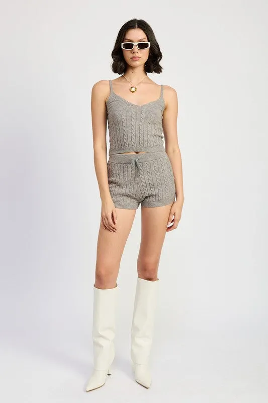 Hot Girl Cozy Cord Cable Knit Cami Lounge Top In Grey