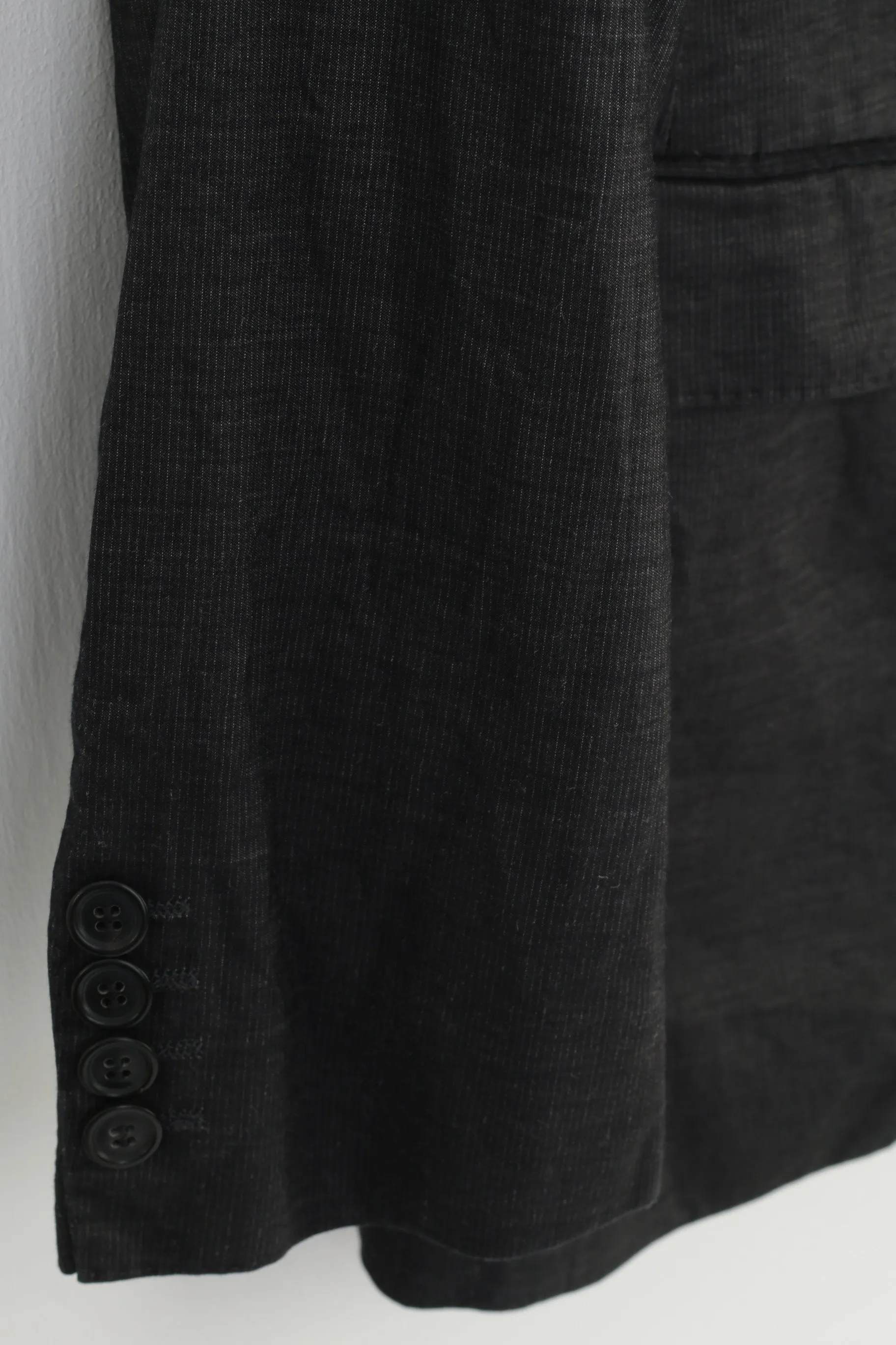 Hugo Boss Men 48 38 Blazer Charcoal Cotton Collar Single Breasted Striped Jacket Top