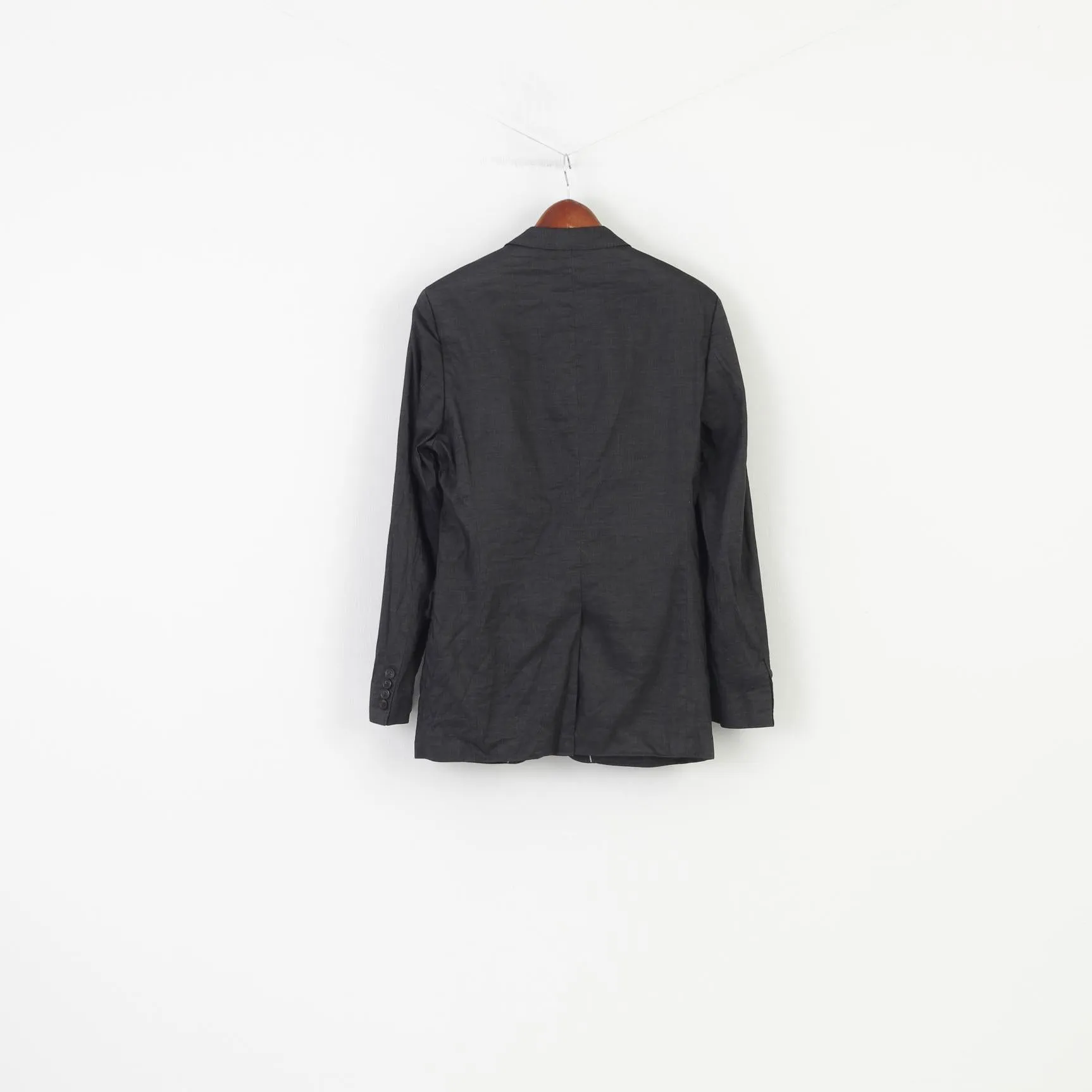 Hugo Boss Men 48 38 Blazer Charcoal Cotton Collar Single Breasted Striped Jacket Top