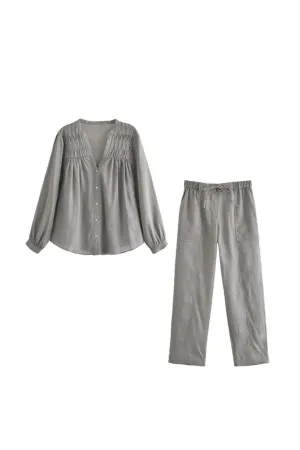 'Ilona' Ramie Pleated Blouse Top & Bottom (Sold Separately)