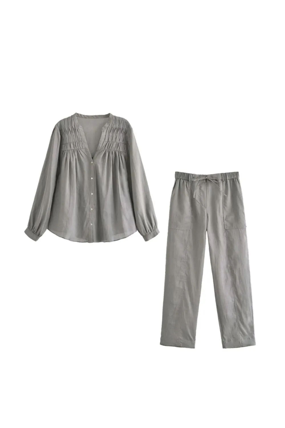 'Ilona' Ramie Pleated Blouse Top & Bottom (Sold Separately)