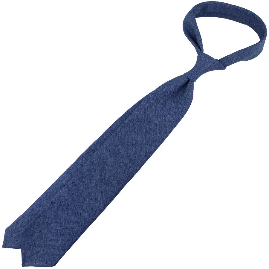 Japanese Ramie Tie - Light Navy - Hand-Rolled