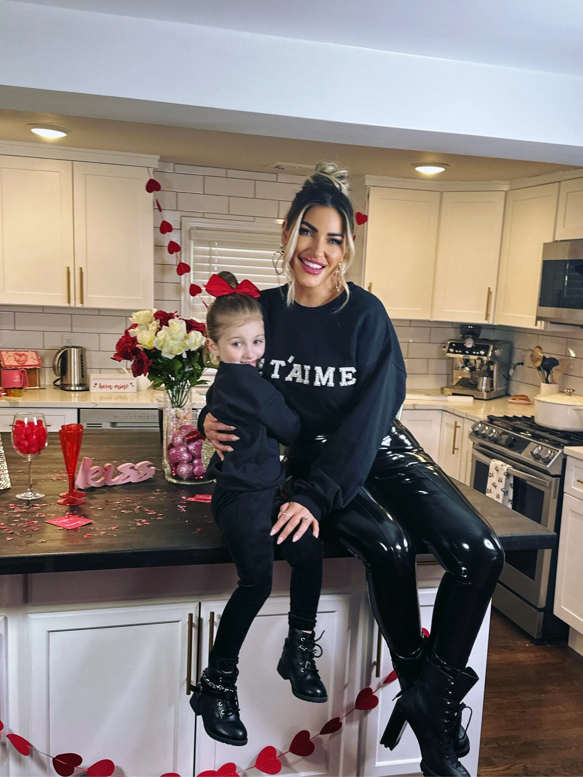 Je T'aime Crewneck Pullover With Pearl Beaded Letter