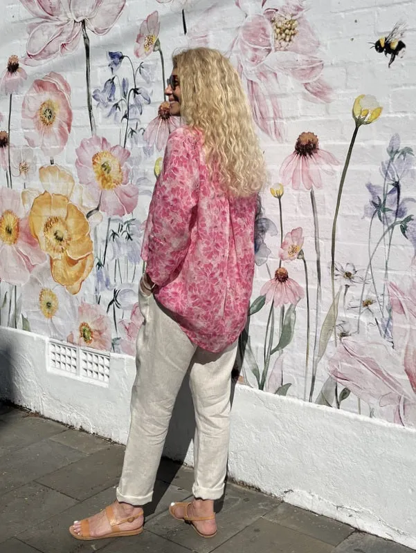 Jiva Maria Shirt -  Pink Fleur Print - Ramie