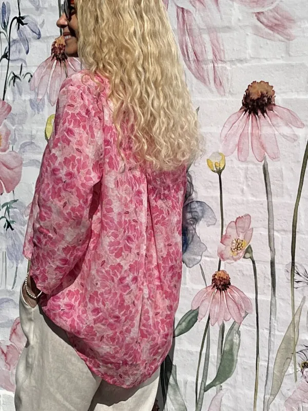 Jiva Maria Shirt -  Pink Fleur Print - Ramie