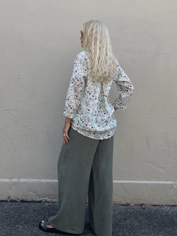 Jiva Maria Shirt - Pink Poppy Print - Ramie