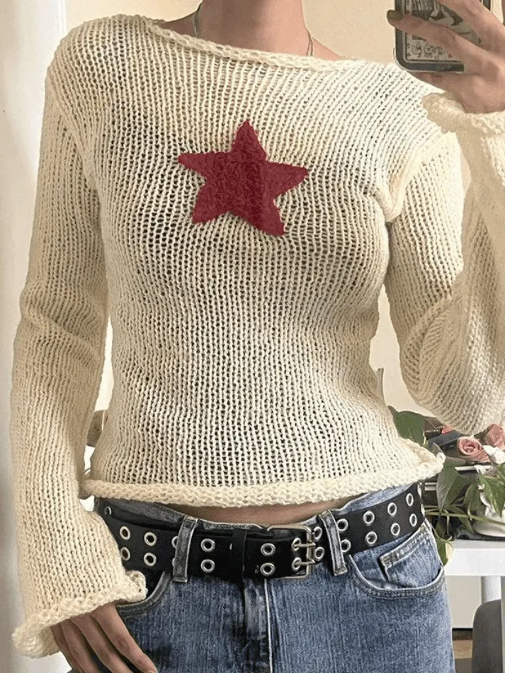 Joskaa Star Crochet Knit Cropped Knit Top