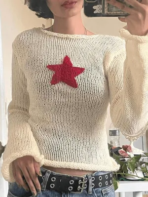 Joskaa Star Crochet Knit Cropped Knit Top