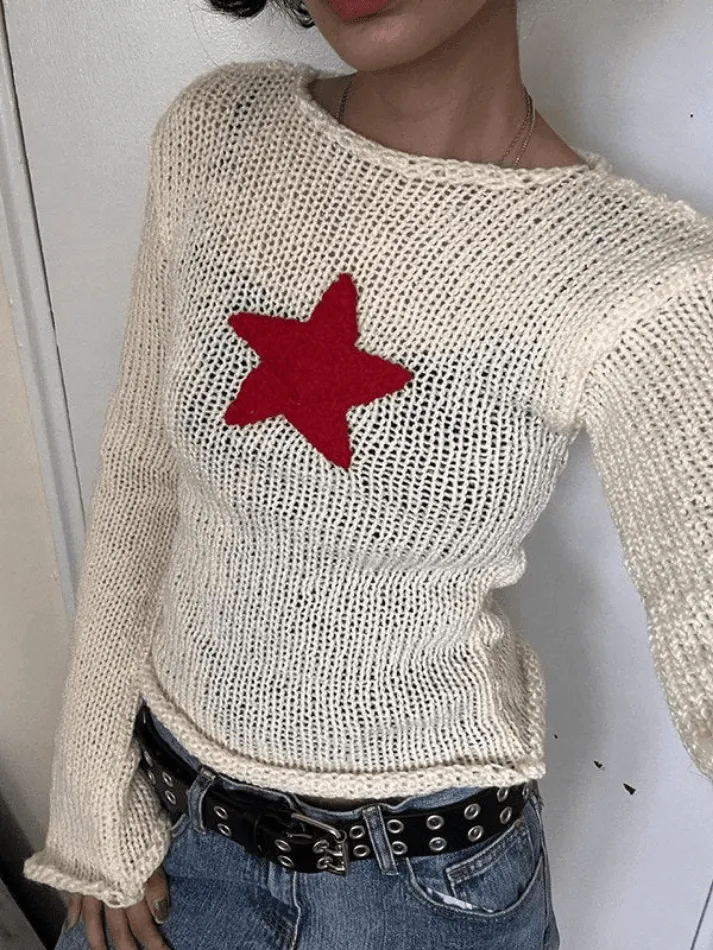 Joskaa Star Crochet Knit Cropped Knit Top
