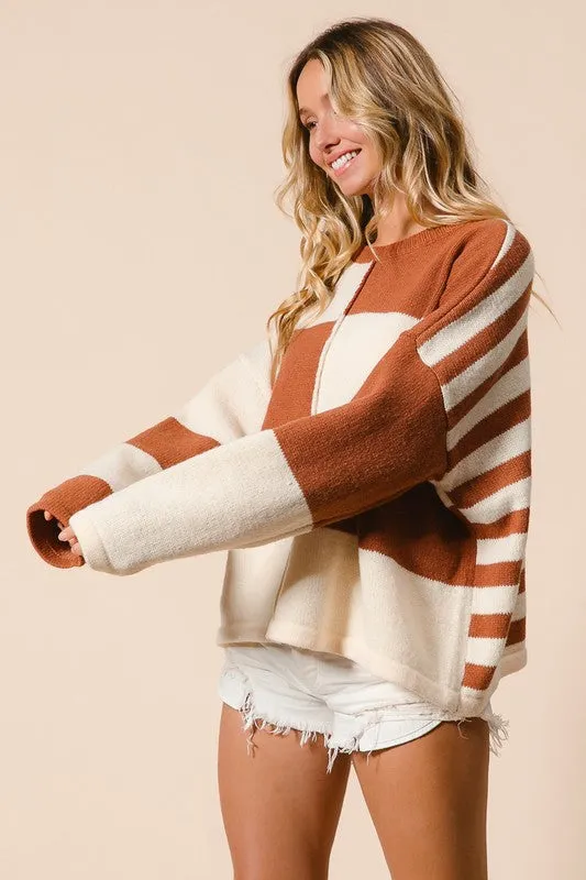 JULIA COLOR BLOCK KNIT TOP S-XL