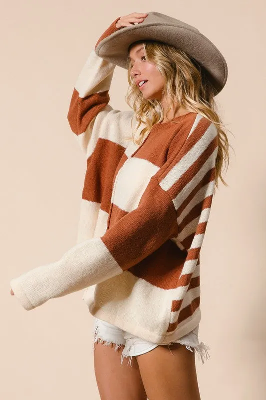 JULIA COLOR BLOCK KNIT TOP S-XL