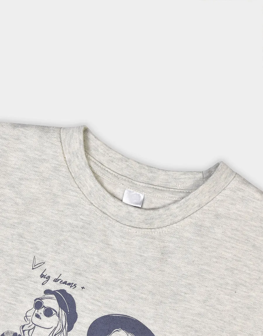 Kids Big Dreams Girls Club Printed Terry Sweatshirt-Grey