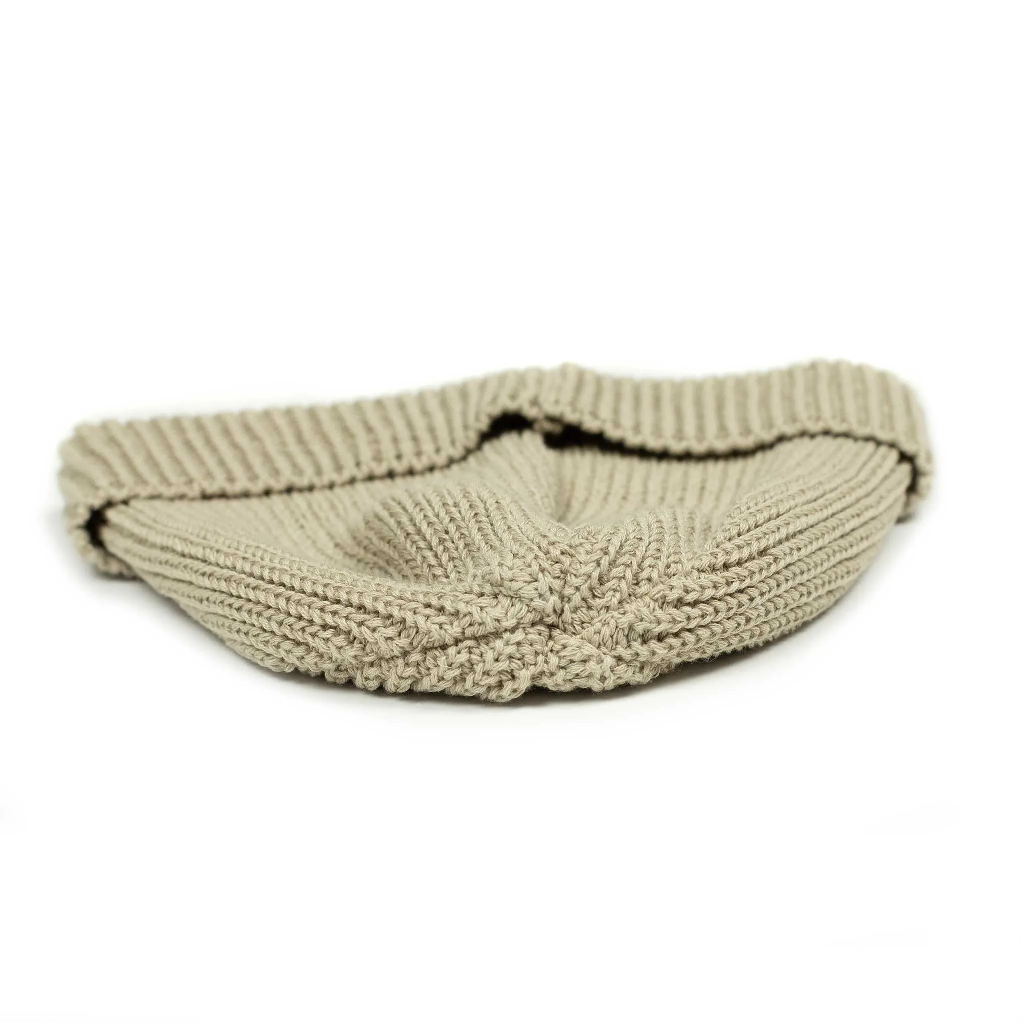 Knit beanie in beige cotton linen ramie