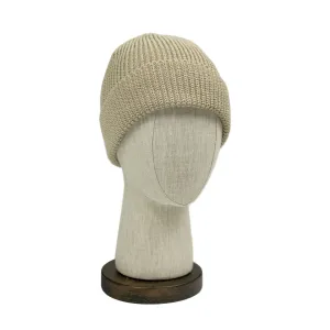 Knit beanie in beige cotton linen ramie