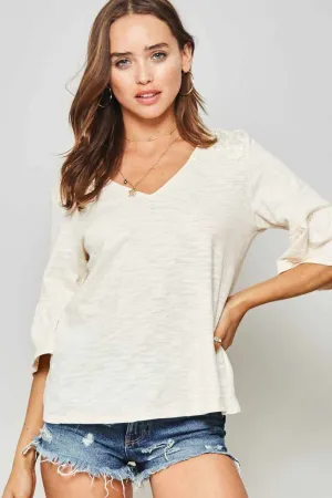 Knit Top With Deep V Neckline And Yoke Design