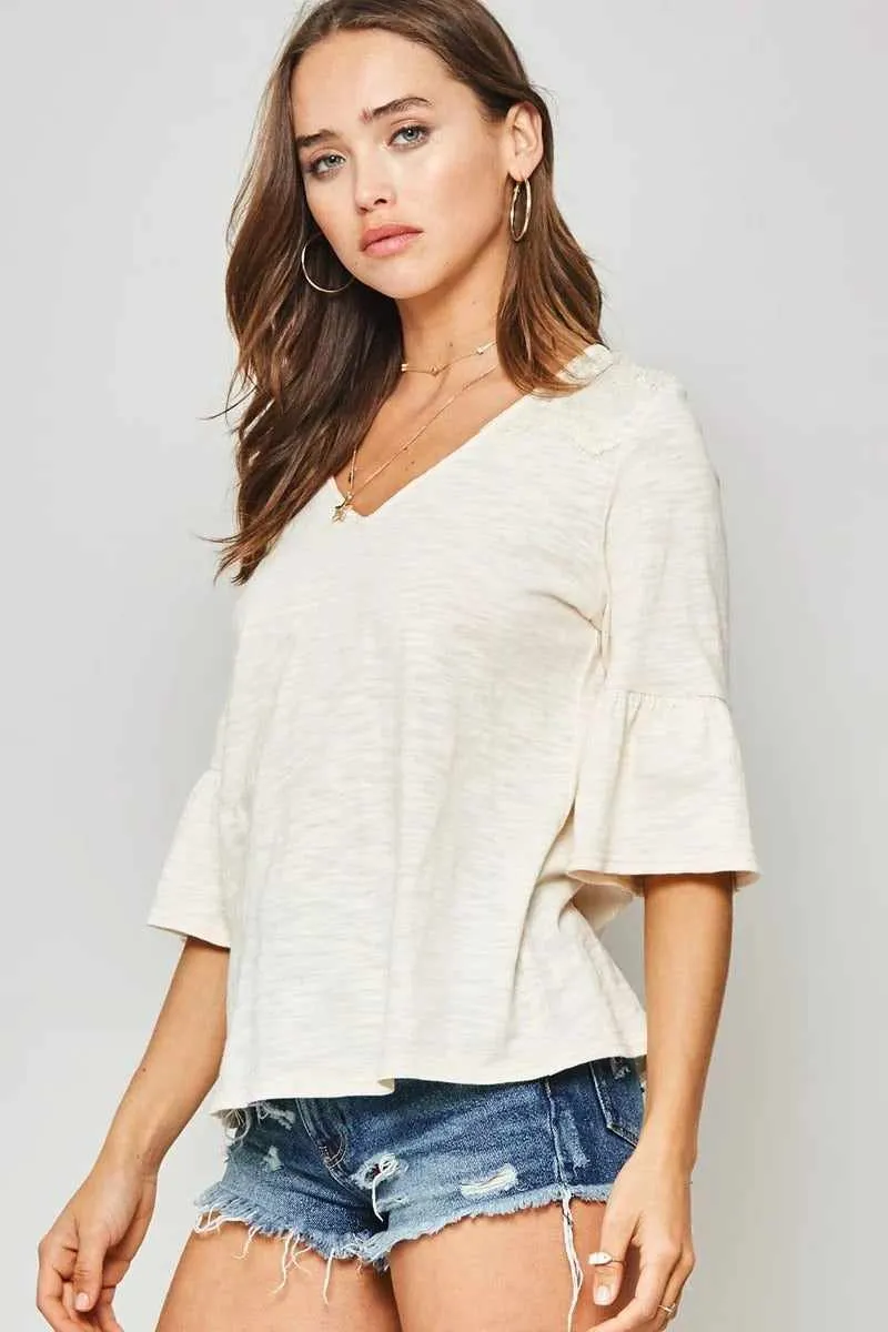 Knit Top With Deep V Neckline And Yoke Design