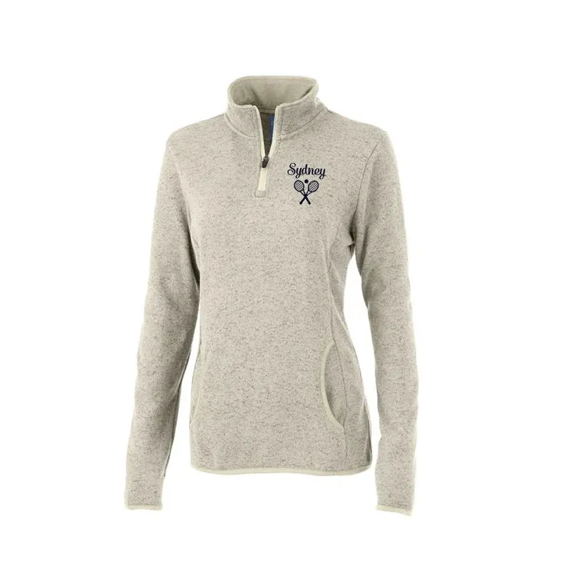 Ladies Tennis Charles River Apparel Heathered Sweater Fleece 1/4 Zip Pullover