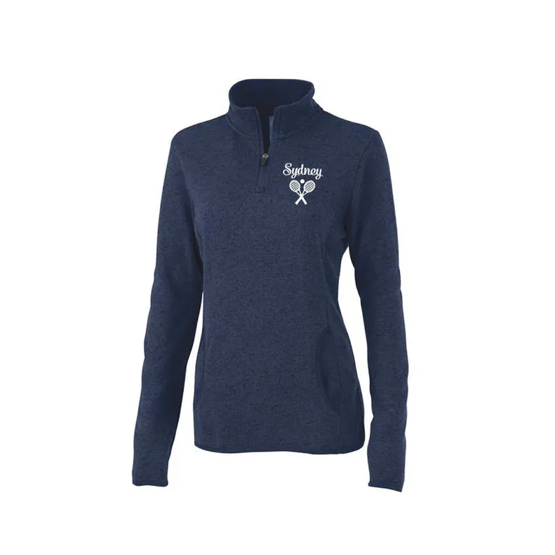 Ladies Tennis Charles River Apparel Heathered Sweater Fleece 1/4 Zip Pullover