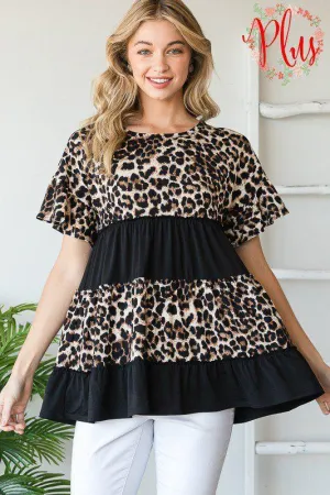 Leopard and Solid Ruffle Knit Top