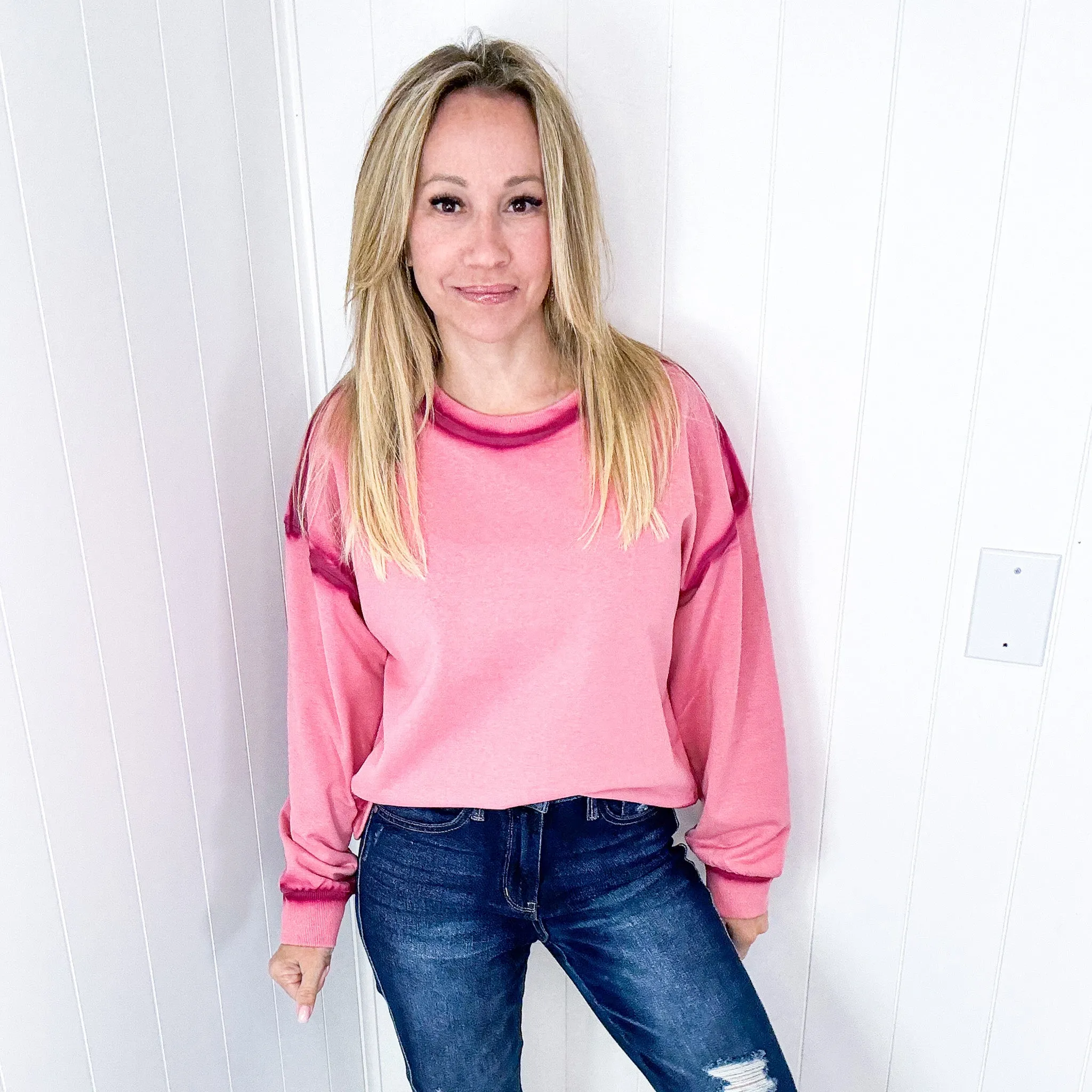 Let's Dream Faded Oil Washed Long Sleeve Crew Neckline Pullover in 4 Options