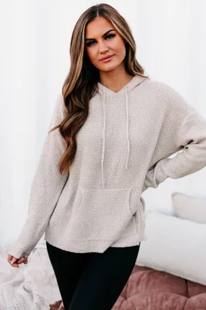 Let's Stay In Hooded Waffle Knit Sweater (Mocha)