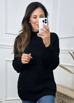 Lisbeth Black Cable Knit Necklace Jumper