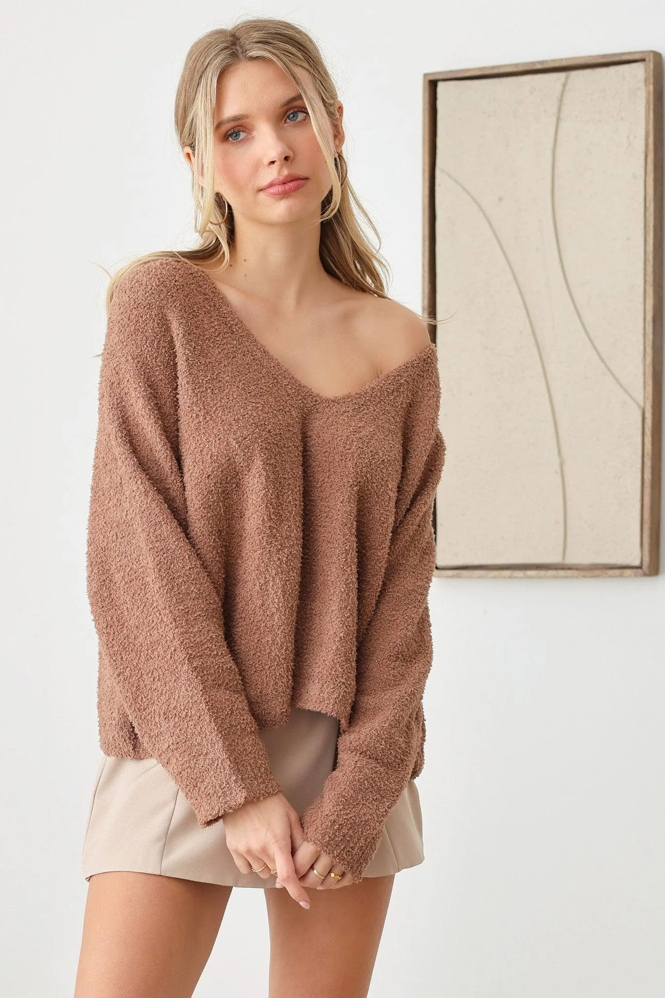 Long Sleeve V-Neck Oversized Knit Top