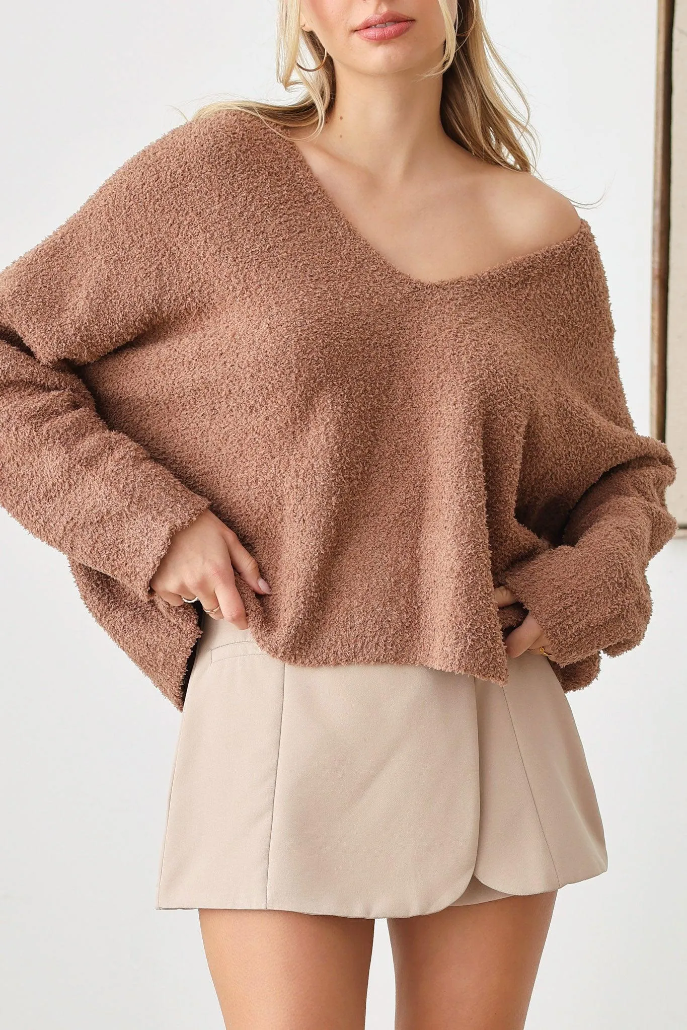 Long Sleeve V-Neck Oversized Knit Top