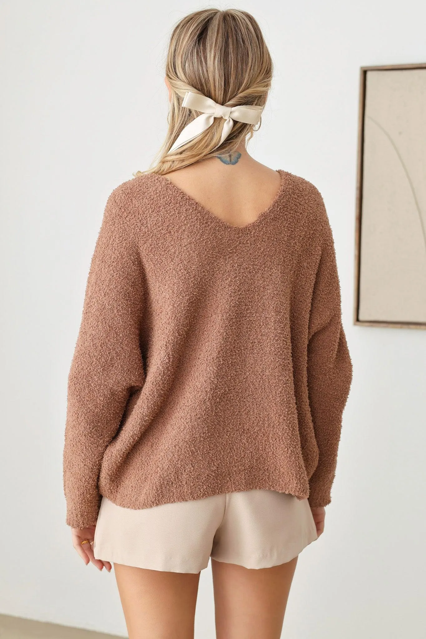 Long Sleeve V-Neck Oversized Knit Top