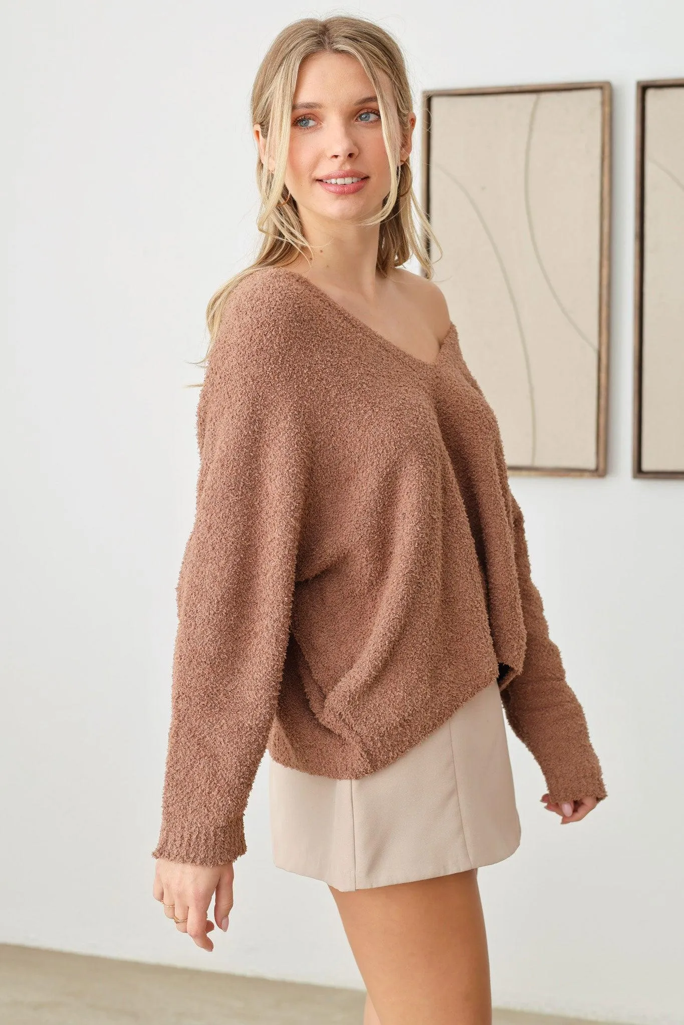 Long Sleeve V-Neck Oversized Knit Top