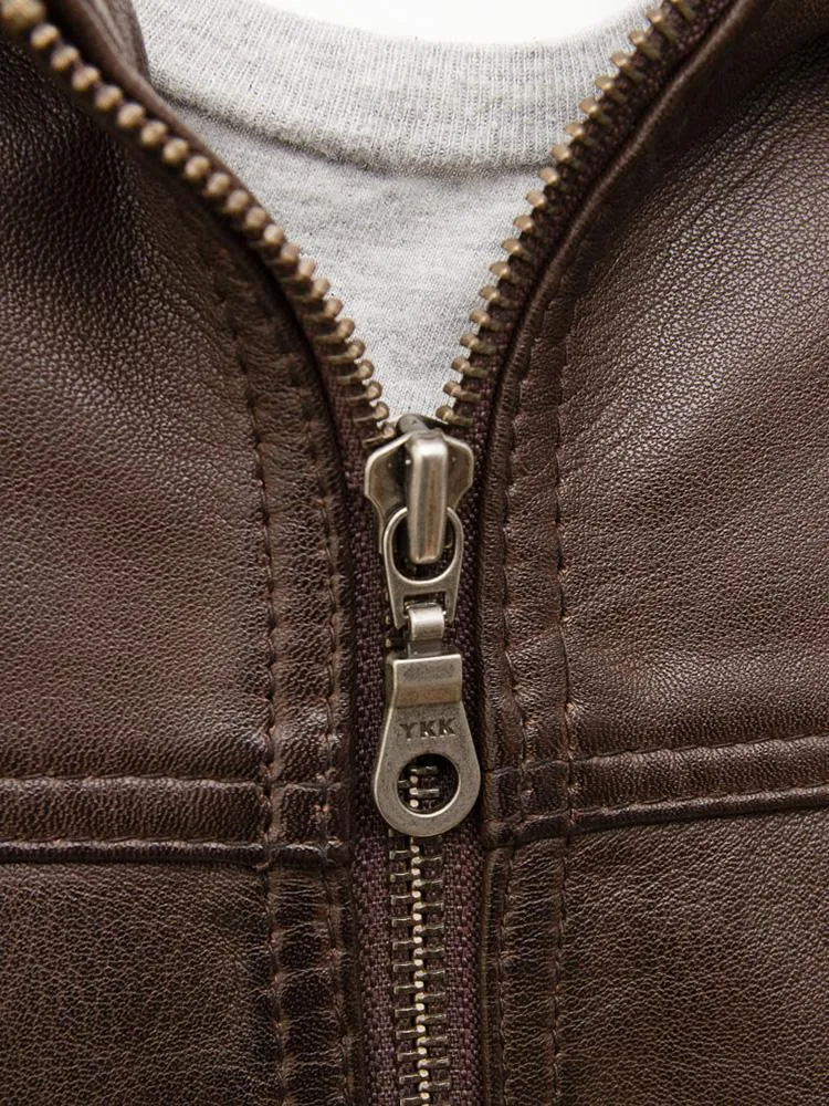 Mado Brown Removable Hooded Leather Jacket for Men