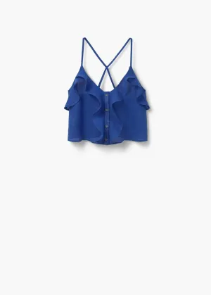 Mango Womens Ruffle Ramie-Blend Top