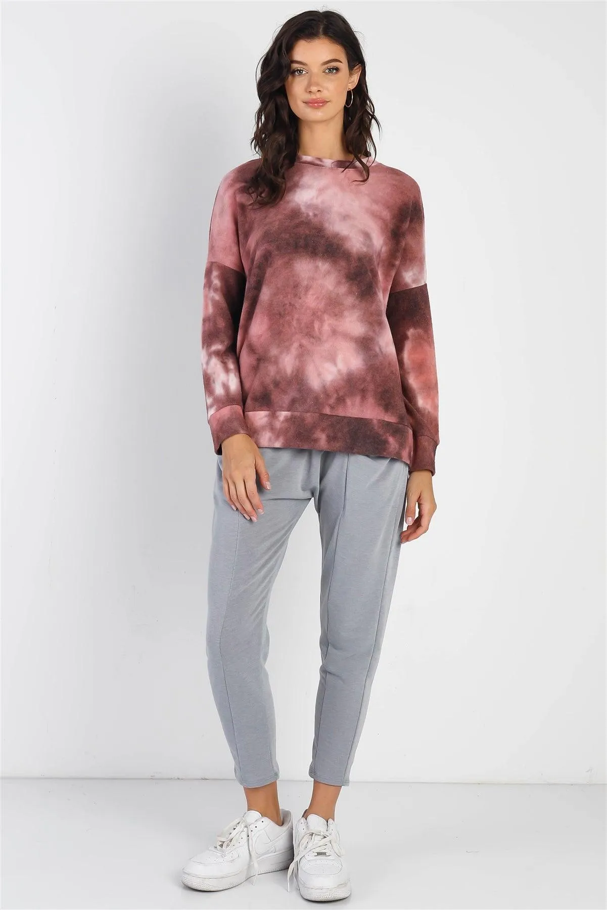 Mauve Tie-Dye Crew Neck Long Sleeve Sweatshirt /1-1-1