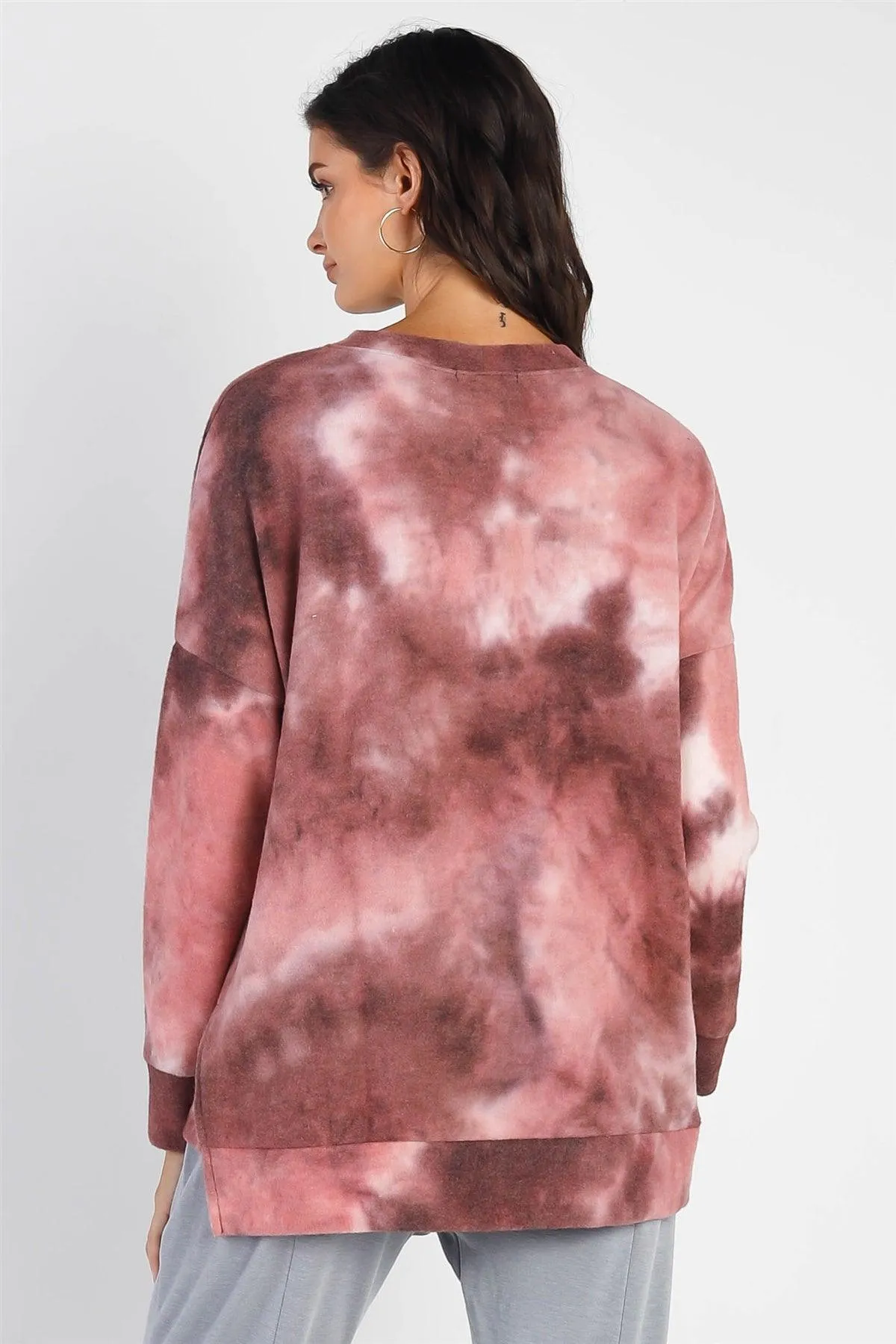 Mauve Tie-Dye Crew Neck Long Sleeve Sweatshirt /1-1-1