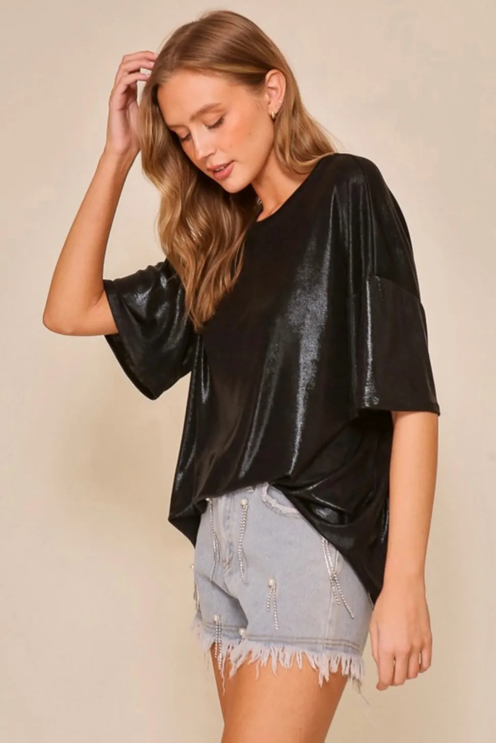 metallic knit top