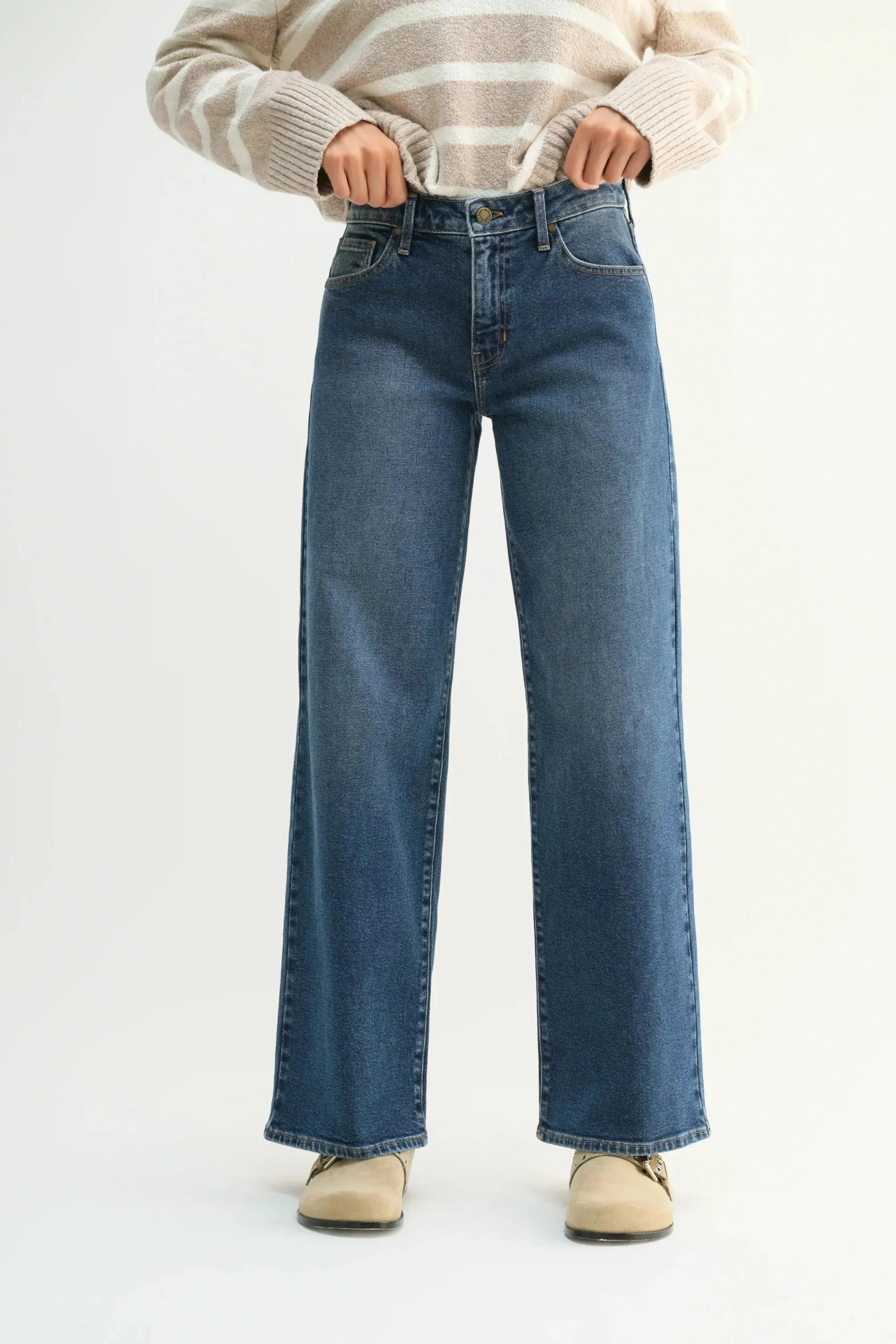 MIDRISE SLIM WIDE LEG DENIM JEANS WITH LIGHT STRETCH