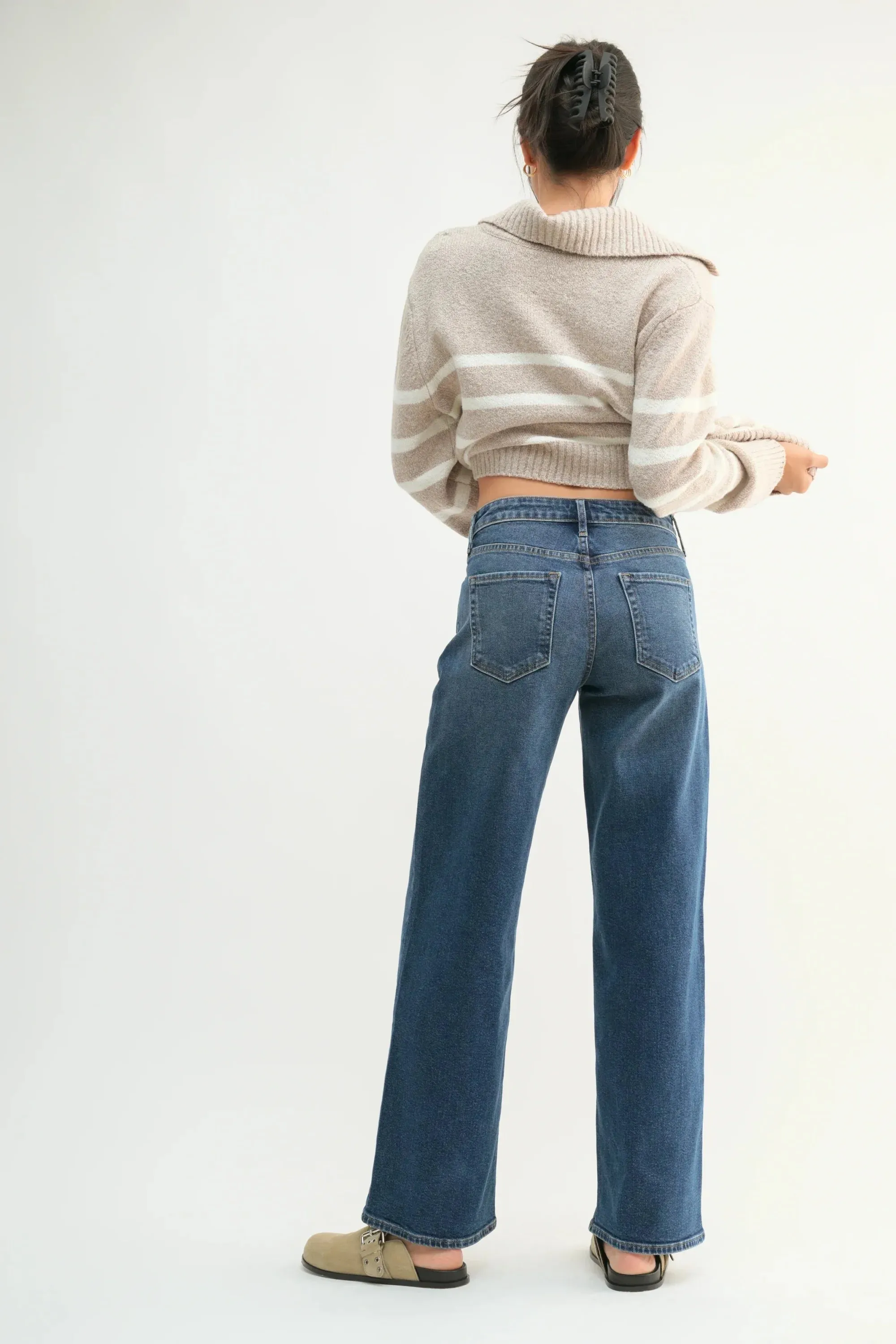 MIDRISE SLIM WIDE LEG DENIM JEANS WITH LIGHT STRETCH