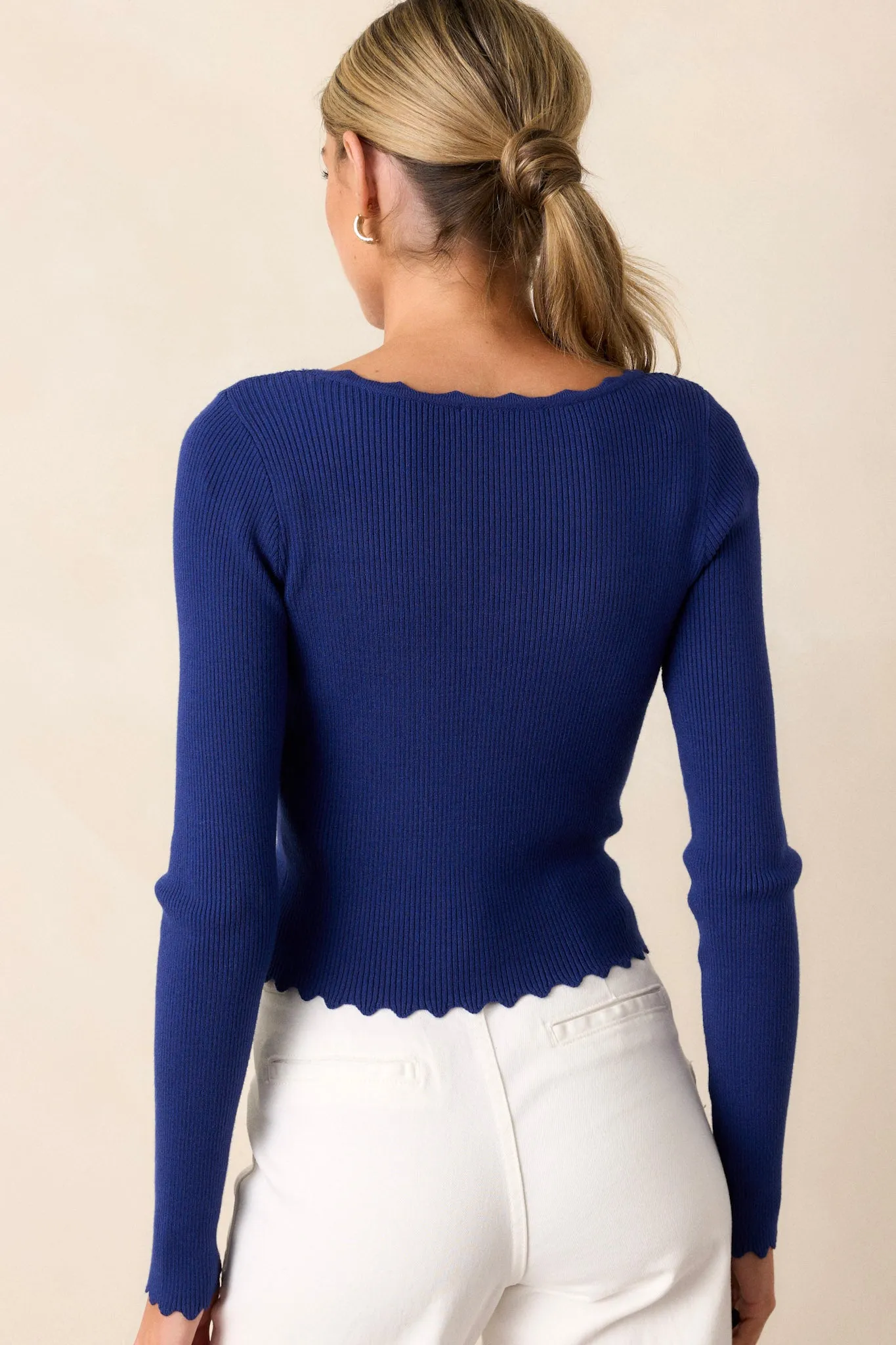 MINKPINK Laura Midnight Blue Scallop Knit Top