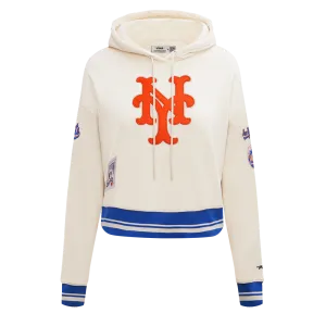 MLB NEW YORK METS RETRO CLASSIC WOMEN'S RIB CROPPED PO HOODIE (EGGSHELL/ROYAL BLUE)