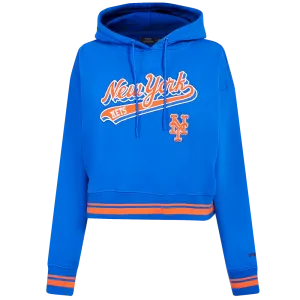 MLB NEW YORK METS SCRIPT TAIL WOMEN'S RIB FLC CROPPED PO HOODIE (ROYAL/ORANGE/ROYAL)