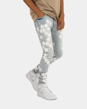 MNML X255 Stretch Star Denim Jeans Light Blue