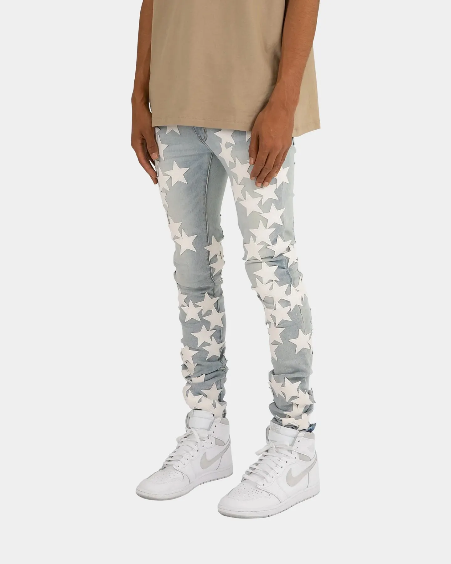 MNML X255 Stretch Star Denim Jeans Light Blue