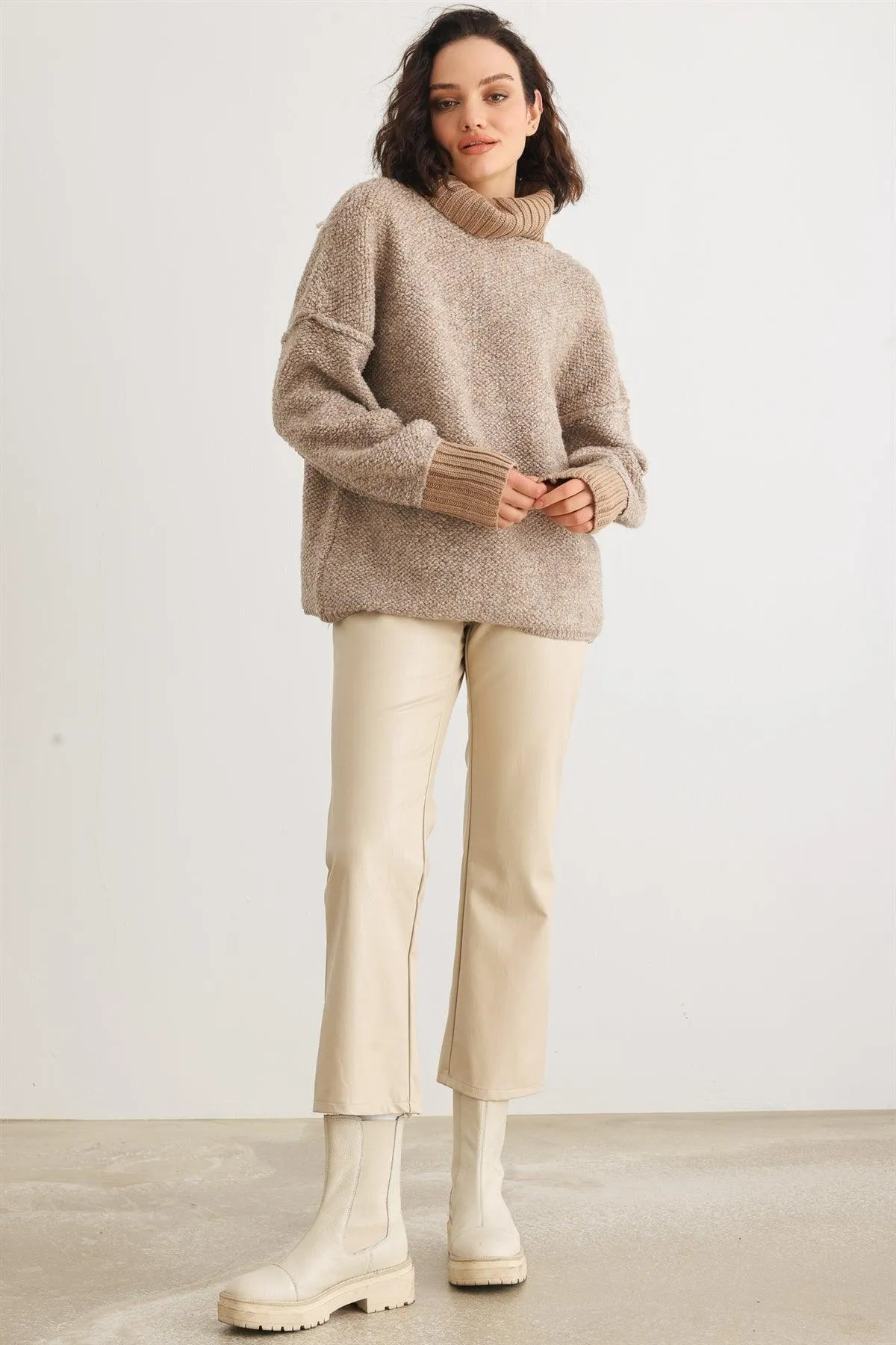 Mocha Knit Turtle Neck Long Sleeve Sweater /2-2-2