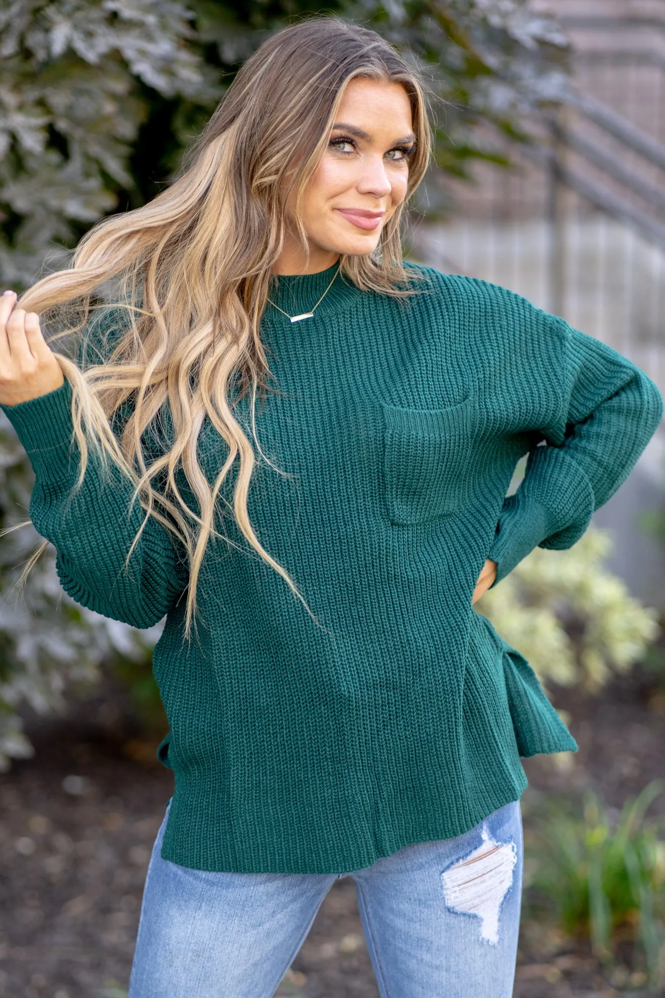 Mock Neck Side Slit Knit Top Regular & Plus Sizes