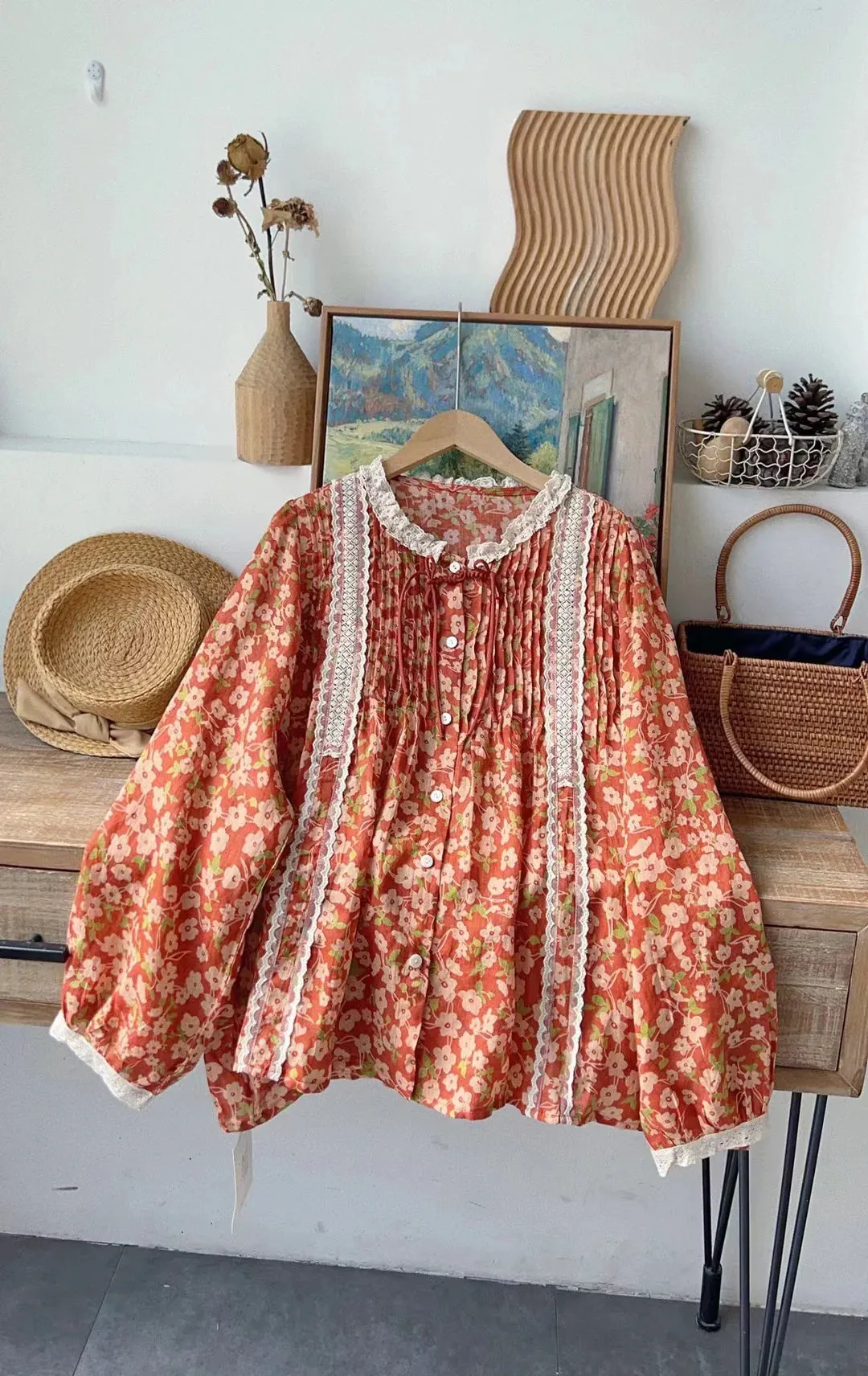 Mori kei Floral Blouse Top